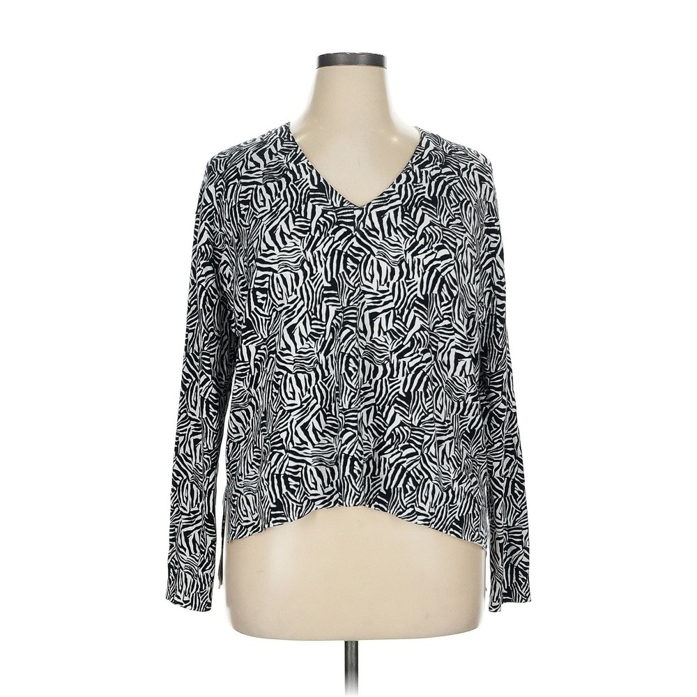 Michael Kors Zebra Print Cardigan Sweater V Neck‎ Long Sleeve XL